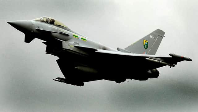 An Eurofighter Typhoon aircraft takes to the sky. A reader says  being part of the EU is good for manufacturing industries