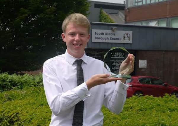 Jack Walker, 18, was named Runshaw Colleges Young Apprentice of the Year at a special event held in the grounds of St Catherines Hospice.