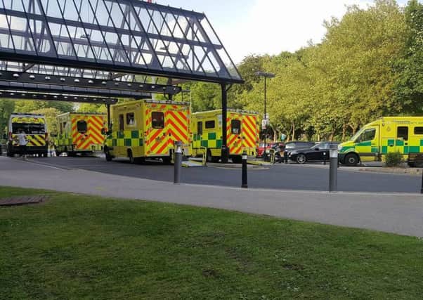 Ambulances queuing outside Wigan A&E after patients from Chorley A&E were diverted there