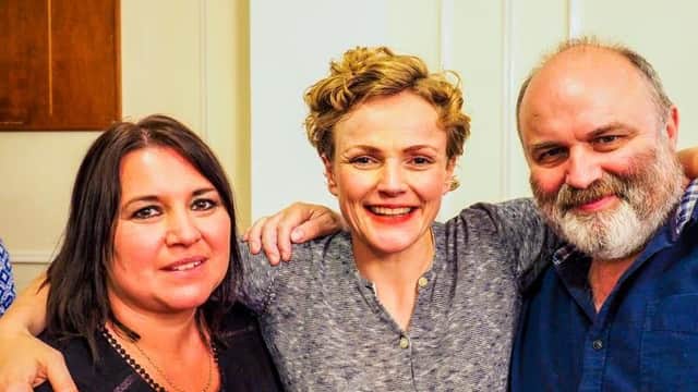 Jim Cartwright and Tracy Higgins, of Cartwright Drama Studio with actress Maxine Peake (centre) when she came to give a masterclass to students at the studio in Chorley.