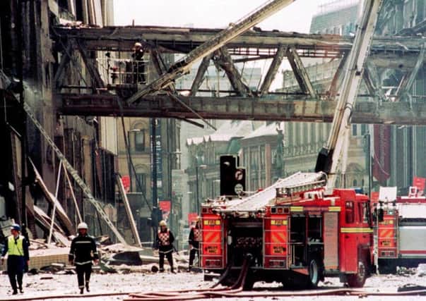 Bomb damage in Manchester city centre