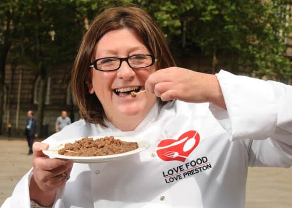 Photo Neil Cross
Andrea Mellon of Duk-Pond trying the parched peas challenge ahead of Love Food, Love Preston campaign