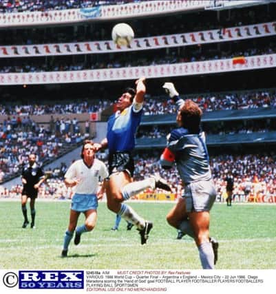 Diego Maradona scoring the 'Hand of God' goal -  Photo By Rex Features