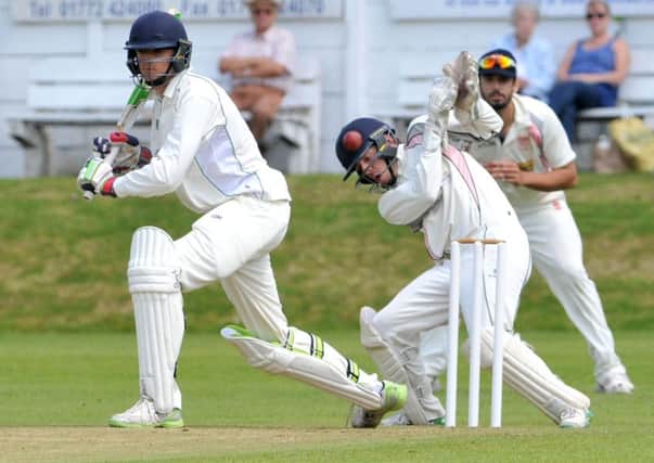 Photo Neil Cross
Leyland v Blackpool
Henry Thompson leaves the ball and it hits the Blackpool wicket keeper on the head