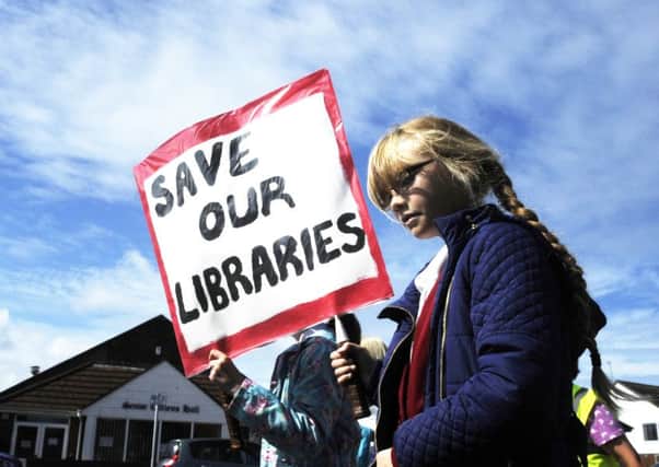 Children and staff from Northfold and Manor Beach Primary Schools protest against the proposed closure of the libraries in Cleveleys and Thornton