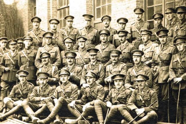 Officers of the 2nd South Lancashire Regiment a few days before the Battle of the Somme. All but four were killed or wounded