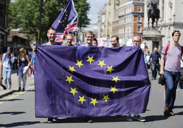 Remain supporters take part in the March for Europe rally in London to show their support for the EU. See letter