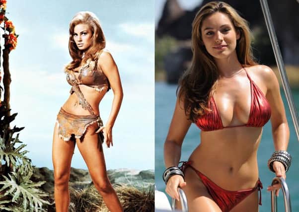 1960s beauty Raquel Welch, left, was voted the number one bikini body of all time. Kelly Brook, right, was the first 21st century woman in the poll, coming fourth