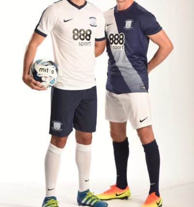 Greg Cunningham and Alan Browne in PNE's new home and away kits