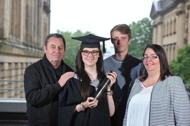 Photo Neil Cross
UCLan graduation ceremony
Lizzie Porter with parents Bill and Jane and boyfriend Matthew Carradice