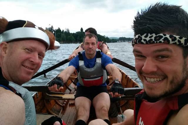 members of the DW Fitness Gym indoor rowing club taking part in the Windermere Row charity event