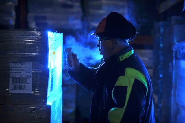 Photo Neil CrossThe coolest job in Lancashire? Martin Blanch measureing the temperature in the freezer at The Ice Co. Bamber Bridge