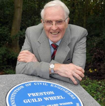 From left, Marcus Johnstone of Lancashire County Council, Peter Ward and Councillor Robert Boswell of Preston Council with the new Guild Wheel Plaque