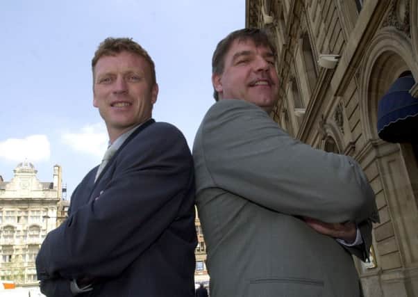David Moyes and Sam Allardyce meet ahead of the 2001 play-off final between PNE and Bolton. Photo: Ian Robinson