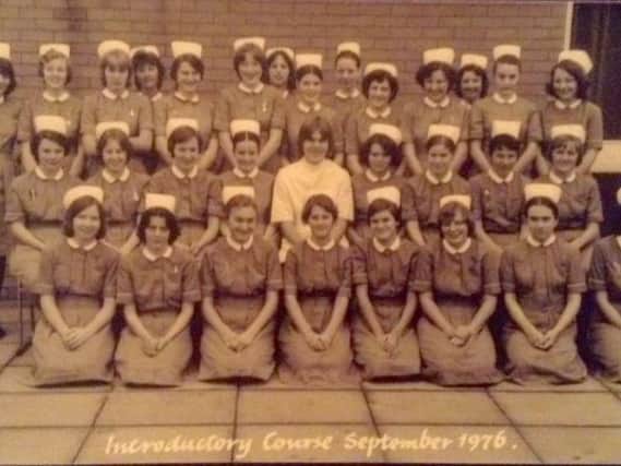 Nurses who trained at the old Sharoe Green Hospital from 1976 to 1979.
Angela Fletcher is third from left middle row;  Elaine Stringer is fifth from right back row and Charlotte Allen is eighth from right back row