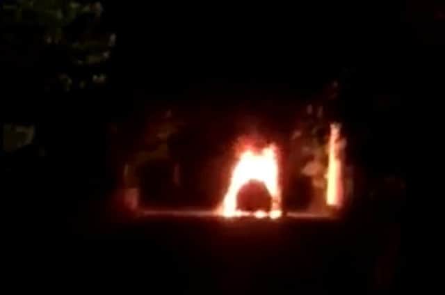 Screenshot of video footage of a car fire in Preston