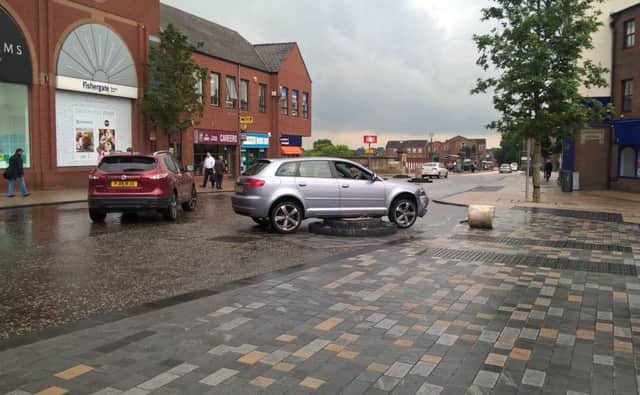 Car collides with bollard on Fishergate, Preston.
Picture courtesy of Steve Pierrie