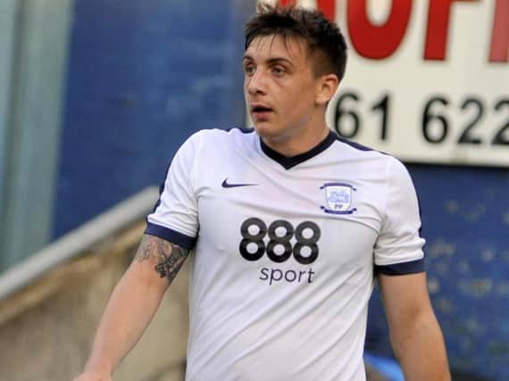 Jordan Hugill was one of the Preston North End first team players in action at Lancaster City.