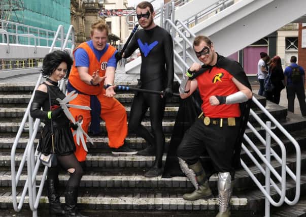 from left, Emma Clayton, Andy Durning, Benjamin Barnes and Tom Smalley visit the comic convention at Preston Guild Hall