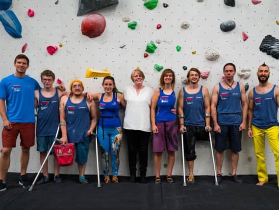 The GB paraclimbing team with Dianne Yates of Birchall Blackburn Law (centre)