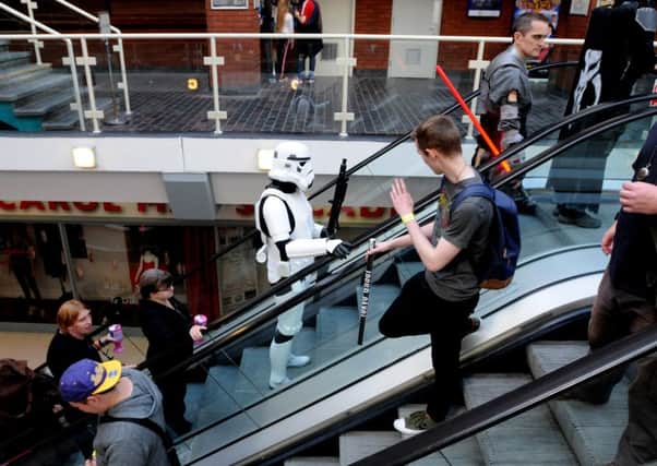 Annual Comic Con event at Preston Guild Hall. A Stormtrooper arrives. Picture by Paul Heyes, Saturday August 06, 2016.