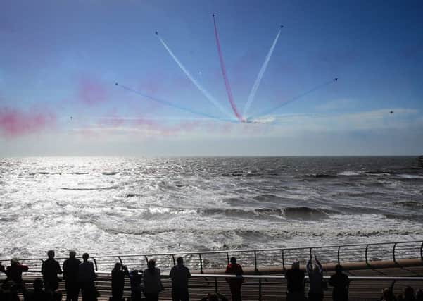 The Red Arrows perform their finale.  PIC BY ROB LOCK