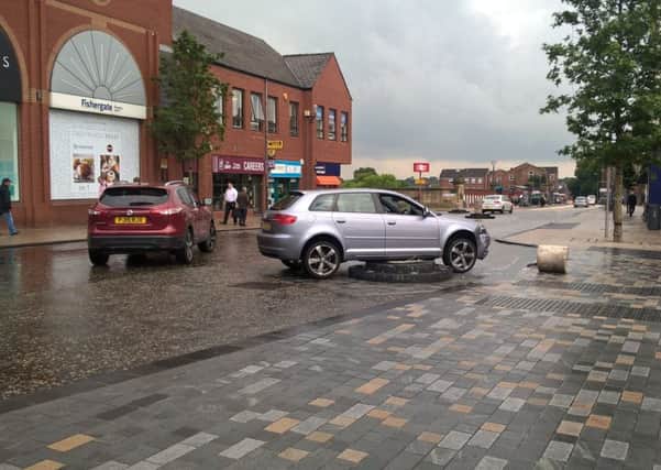 Car collides with bollard on Fishergate, Preston.
Picture courtesy of Steve Pierrie