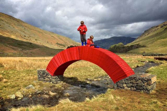 Steve Messam's bridge made out of 22,000 sheets of paper which was temporarily erected near Patterdale in the Lake District