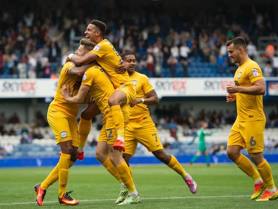 PNE celebrate their opening goal at QPR