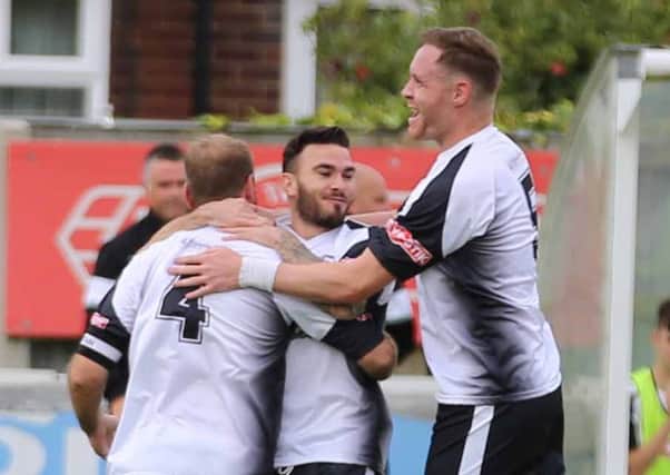 AS GOOD AS IT GOT: Brig celebrate Phil Doughtys early goal against Ossett Albion