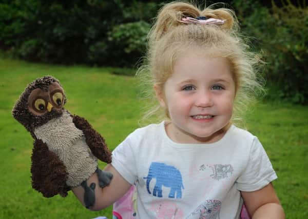 3 year-old Penny Mitchell, of Delany Drive in Freckleton, lost her beloved cuddly toy owl Ratty Roo Roo whilst on holiday in Italy, but after a social media appeal the AWOL owl was returned. PIC BY ROB LOCK
2-9-2016