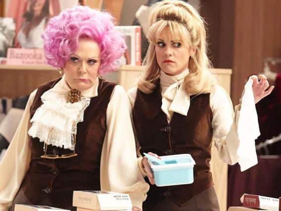 Mrs Slocombe (Sherrie Hewson), Miss Brahms (Niky Wardley) in the BBC update of Are You Being Served?