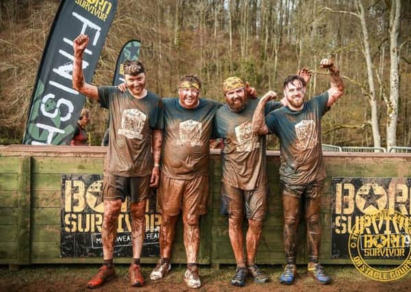 Dave Nichols, Simon Wilson, Craig Fishwick and Gareth Hirst complete a muddy running challenge at Born Survivor

Got permission to use from Born Survivor
