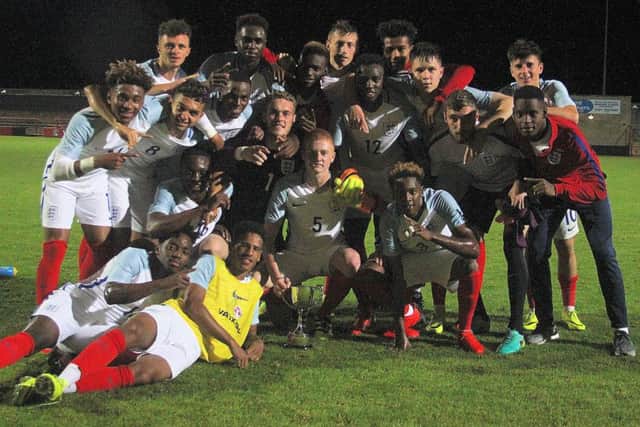 England celebrate their victory in the mini tournament.