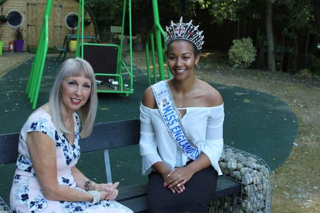 Miss England Elizabeth Grant with Susie Poppitt, fund-raising manager at Derian House