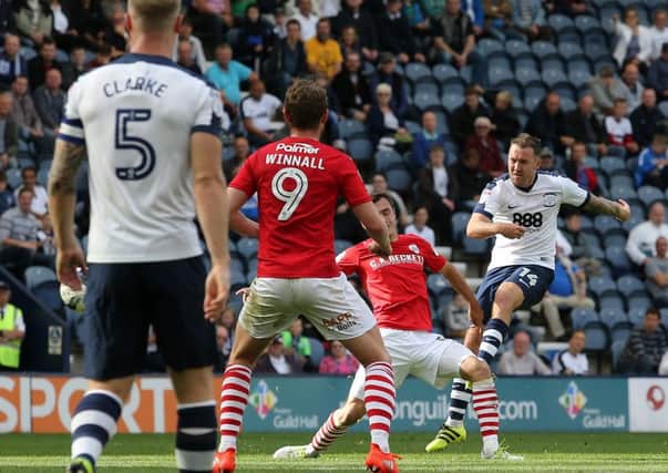 Aiden McGeady drives home his debut goal for Preston in the defeat to Barnsley