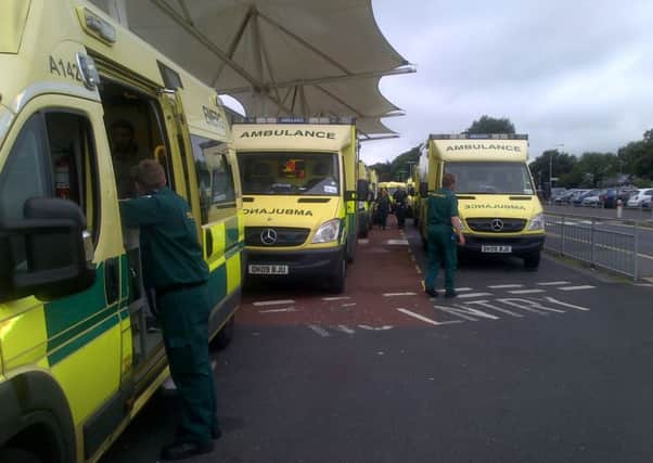 Ambulances queueing at Preston Hospital