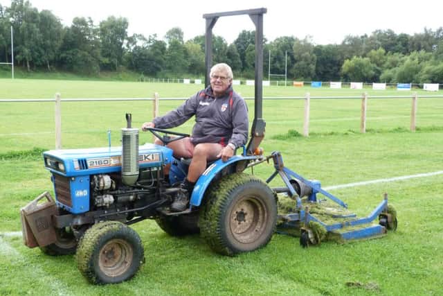 Jimmy Turner with the mower tractor at Chorley Panthers pitch