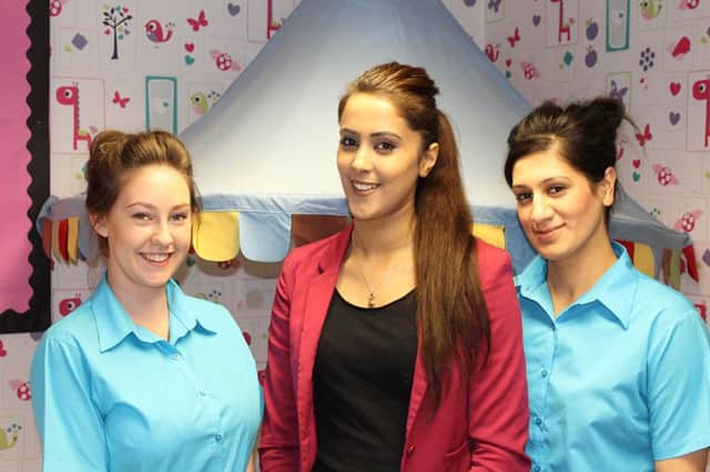 Bluebells Nursery manager Saima Hussain (centre) has a degree in Positive Practice with Children and Young People. Nursery staff Rebecca Shea (left) and Iqra Darr (right).