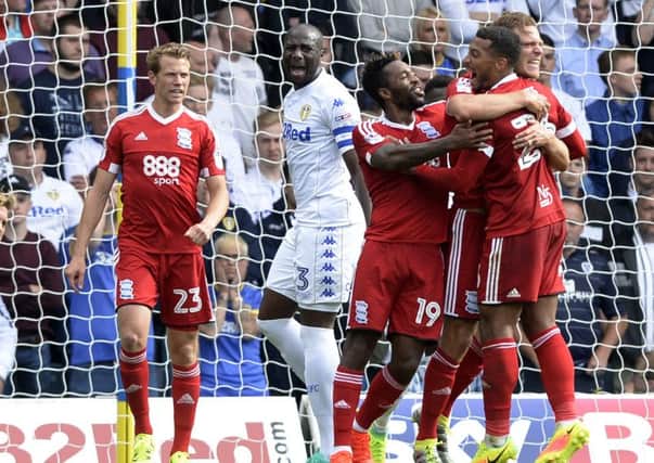 Birmingham's Michael Morrison is congratulated after scoring against Leeds in August