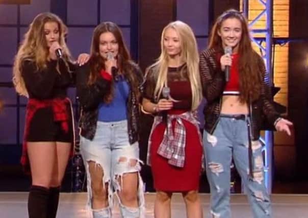 Annabel Pike (far right) with girl band Girl Next Door auditioning on the X Factor.