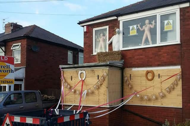 The home of newlyweds Dave and Lianne Roe, after friends "decorated" it following a tradition among their friendship group