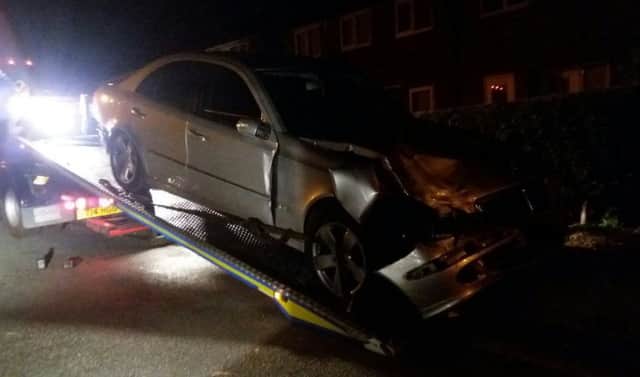 Police seize a silver Mercedes that rammed a police car and then hit several other vehicles in the Ribbleton area of Preston