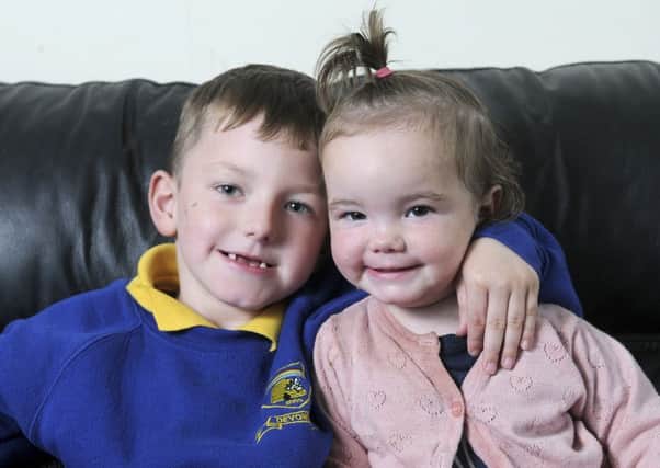 Five-year-old Henleigh Steele noticed his sister was choking during the fireworks and alerted his family.  He is pictured with sister, nineteen-month-old Harper Steele.