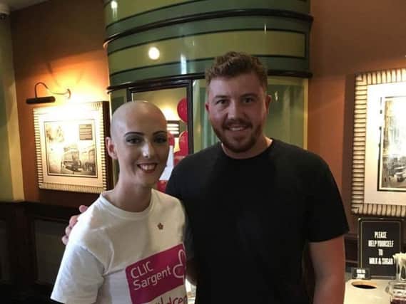 Michelle Howorth with Josh Robinson, a barber at Gentry in Leyland