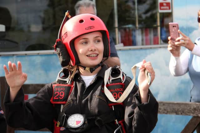 Sergeant Major Georgia Gunn from lancashire Army Cadet Force after taking part in a sky dive at the Black Knights Parachute Centre in Cockerham