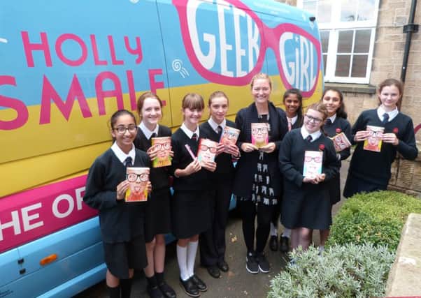 The library team from Lancaster Girls' Grammar School with international best selling Geek Girl author Holly Smale