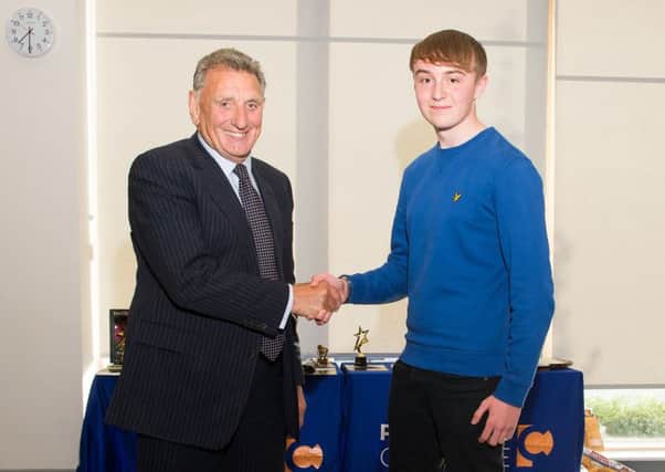 Eric Wright, chairman of the Eric Wright Group with EWLF student, Jake Nuttall, winner of the Employability award and Overall Joiner of the Year.