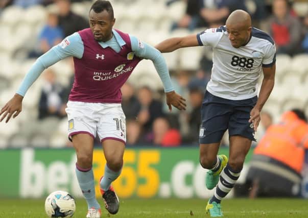 Baptiste gets to grips with Aston Villa's Jordan Ayew