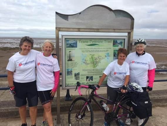 Carmel Hall, Christine Entwistle, Jacqui Bennett and Lady Captain Maggie  Ayers from Ashton and Lea Golf Club on their coastal cycle challenge